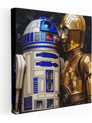 Popcasso Mozaik Kompozisyonu Vitray Temsili R2 D2 ve C 3po ile Star Wars Kanvas Tablo