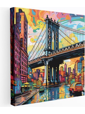 Popcasso Canlı Brooklyn Köprüsü Pop Sanat Tarzında Dekoratif Kanvas Tablo