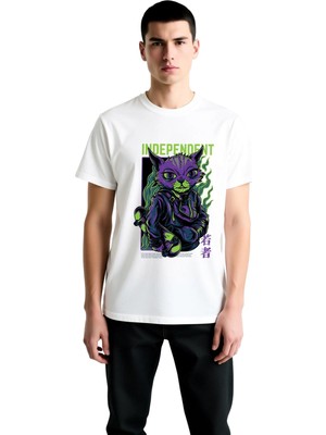 PayBuy Erkek Kaykayçı Kedi Baskılı Günlük Tişört %100 Pamuk Rahat Kesim Crew Yaka Kısa Kol Modern Şık Zarif