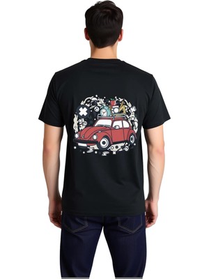 PayBuy Erkek Vintage Otomobil Grafik Baskılı Pamuklu Tişört Retro Sanat Desenli Rahat Kesim Günlük Modern