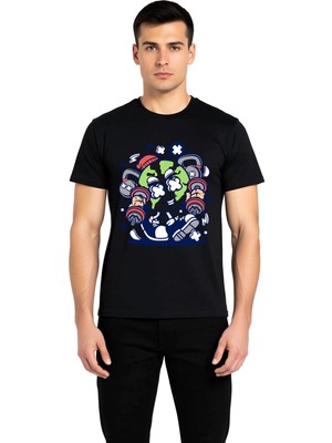 PayBuy Erkek Grafik Baskılı Tişört Dünya Karakteri Dumbbell Antrenman Spor Motivasyon Tasarımı Günlük Rahat