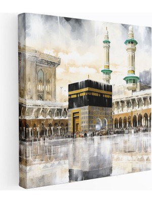 Popcasso Yazı Sanatı ile Kabe Kabe Islam Mirası Detaylı Illüstrasyon Klasik Islam Kanvas Tablo