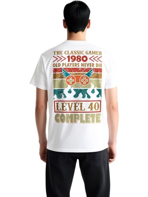 PayBuy Erkek Retro Oyun Temalı Baskılı Tişört Level Complete Nostalji Günlük Rahat Modern Şık Konforlu