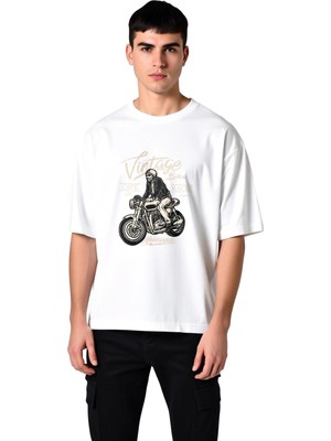 PayBuy Cafe Racer Motor 1989 Baskılı Erkek Oversize Tişört