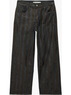 Koton Normal Bel Beş Cepli Düz Paça Pamuklu Çizgili Baggy Denim Pantolon - Baggy Jeans
