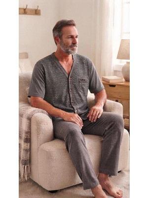 Kly Pijama Kly 2182 %100 Pamuklu Boydan Düğmeli V Yaka Yarım Kollu 2 Li Pijama Takım