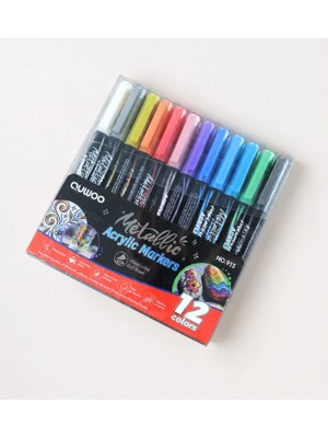 Giftmoda  12 Renk Metalik Akrilik Kalem Set