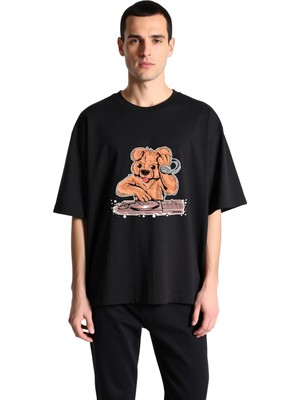 PayBuy Dj Köpek Kulaklık Müzik Baskılı Erkek Oversize Tişört