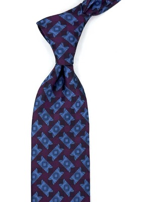 Kravatkolik Mürdüm Mavi Motif Desen Mendilli Klasik Kravat KK13937