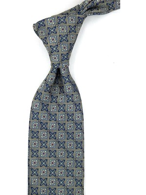 Kravatkolik Sarı Lacivert Motif Desen Mendilli Klasik Kravat KK13896