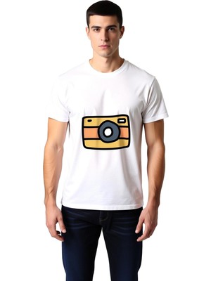 PayBuy Sarı Fotoğraf Makinesi Illüstrasyonu Baskılı Erkek Tişört