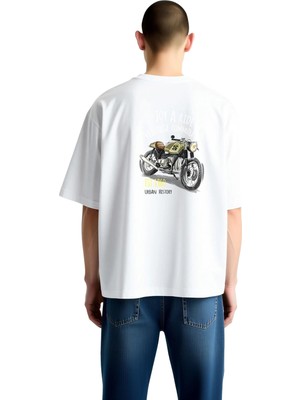PayBuy Erkek Oversize Tişört %100 Pamuk Vintage Motosiklet Baskılı Retro Grafik Günlük Rahat Kesim Modern