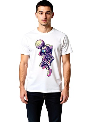 PayBuy Erkek Retro Uzay Basketbol Baskılı Kısa Kollu Tişört %100 Pamuk Rahat Kesim Günlük Modern Şık Zarif
