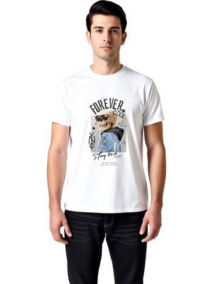 PayBuy Erkek Kafatası Baskılı Vintage Tişört %100 Pamuk Retro Rock Tasarım Sonsuza Dek Havalı Günlük Rahat
