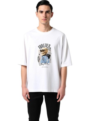 PayBuy Erkek Oversize Kafatası Baskılı Vintage Rock Tişört Sonsuza Dek Havalı Retro Stil Günlük Rahat Şık