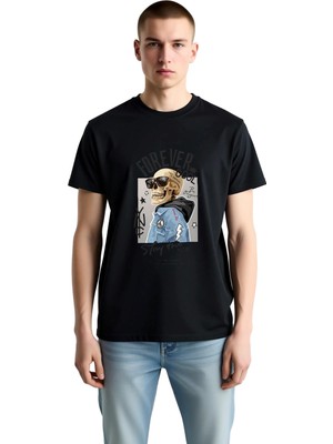 PayBuy Erkek Kafatası Baskılı Vintage Tişört %100 Pamuk Retro Rock Tasarım Sonsuza Dek Havalı Günlük Rahat