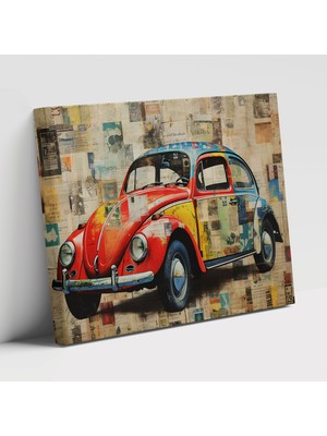 Popcasso Volkswagen Beetle Temalı Modern Sanat Kolleksiyonu Kanvas Duvar Tablosu