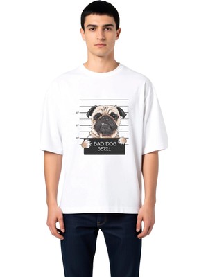 PayBuy Erkek Oversize Tişört Mizahi Köpek Portre Baskısı Rahat Kesim Günlük Giyim Konforlu Modern Şık Zarif