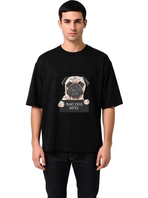 PayBuy Erkek Oversize Tişört Mizahi Köpek Portre Baskısı Rahat Kesim Günlük Giyim Konforlu Modern Şık Zarif