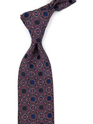 Kravatkolik Kırmızı Lacivert Motif Desen Mendilli Klasik Kravat KK13911