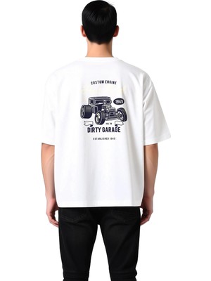 PayBuy Erkek Oversize Tişört %100 Pamuk Vintage Hot Rod Baskılı Garaj Kültürü Retro Otomobil Tasarımı Rahat