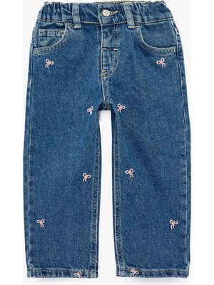 Koton Pamuklu Fiyonk Nakış Detaylı Denim Pantolon