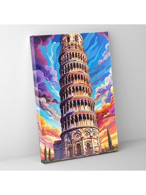 Popcasso Eğik Kule Motifli Karma Desenlerle Duvar Tablosu