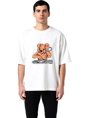 PayBuy Dj Köpek Kulaklık Müzik Baskılı Erkek Oversize Tişört