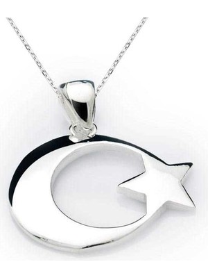 Gumush Gümüş Ay Yıldız Bayrak Kolye