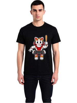 PayBuy Kedi Verili Beyzbol Şapkalı Baskılı Erkek Tişört
