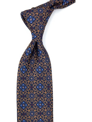 Kravatkolik Sarı Lacivert Motif Desen Mendilli Klasik Kravat KK13920