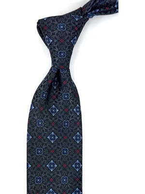 Kravatkolik Siyah Füme Motif Desen Mendilli Klasik Kravat KK13922