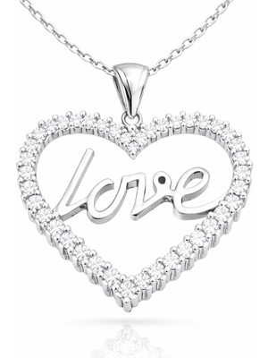 Gumush Gümüş Taşlı Love Bayan Kolye