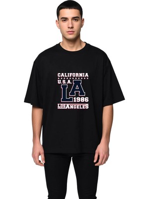 PayBuy Erkek Oversize Tişört Retro Los Angeles Baskılı Vintage Stil Rahat Kesim Günlük Modern Şık Konforlu