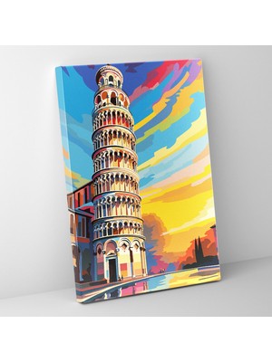 Popcasso Eğik Kule Zıt Renkler Desenli Pop Sanat Tarzında Grafik Unsurlar Duvar Tablosu