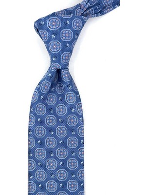 Kravatkolik Mavi Motif Desen Mendilli Klasik Kravat KK13946