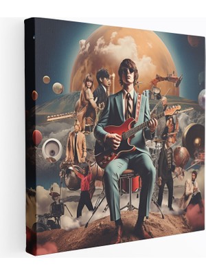 Popcasso Sürreal Kolaj Motifli Pink Floyd Grup Üyeleri Görseli Kanvas Tablo