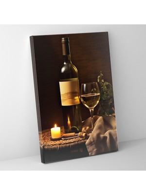 Popcasso Şarap Motifli Romantik Mum Işığı ile Doğa Manzarası Kanvas Tablo
