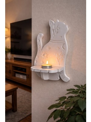 Karra Art Dekoratif Kedi Figürlü Beton Duvar Mumluğu – Tealight Mumluk