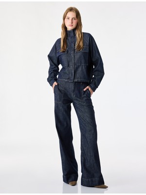 Koton Pamuklu Normal Bel Cepli Katlamalı Geniş Paça Denim Pantolon - Wide Leg Jeans