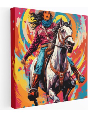 Popcasso Canlı Vortex Renkli Cowgirl Temalı Dekoratif Aksesuar Dekoratif Kanvas Tablo
