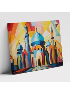 Popcas Abstrakt Canlı Geometrik Desenler Modern Sanat ve Çağdaş Kompozisyon ile Abidevi Dekoratif Kanvas Tablo