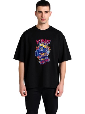PayBuy Erkek Oversize Karikatür Kral Tasarımı Dijital Baskılı Tişört Rahat Kesim Günlük Modern Şık Konforlu