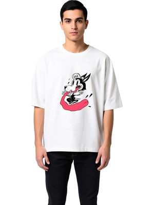 PayBuy Erkek Oversize Karikatür Köpek Baskılı Rahat Kesim Kısa Kollu Günlük Tişört Konforlu Modern Şık