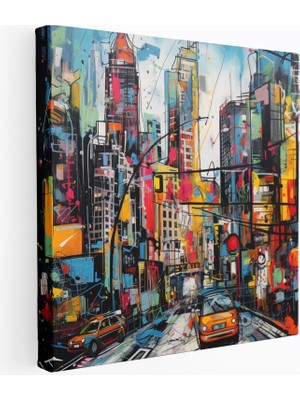 Popcasso Graffiti Kent Manzaralı Görünüm Enerji Dolu Modern Sanat Kanvas Duvar Tablosu