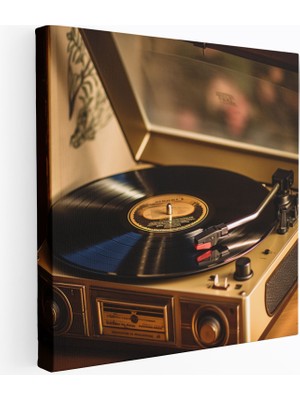 Popcasso Nostaljik Vinil Plak Motifi Vintage Stil Plak Çalar Görseli Kanvas Duvar Tablosu
