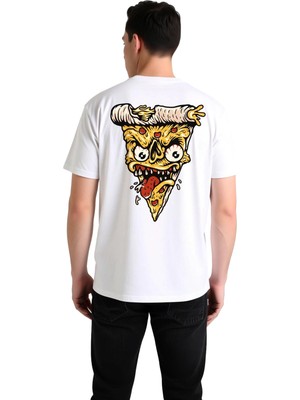 PayBuy Erkek Komik Pizza Yüz Baskılı Kısa Kollu Tişört %100 Pamuk Rahat Kesim Günlük Giyim Modern Şık Zarif