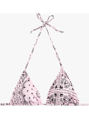 Koton Halter Yaka Şal Desenli Üçgen Bikini Üstü