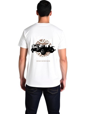 PayBuy Erkek Vintage Otomobil Baskılı Kısa Kollu Tişört Yolun Kralı Tasarımı Konforlu Günlük Rahat Modern