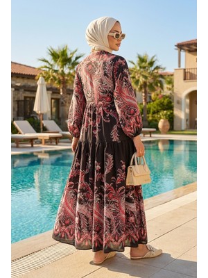 Kirazca Butik Kadın Kaşmir Desenli Tesettür Elbise Yazlık (Astarsız)